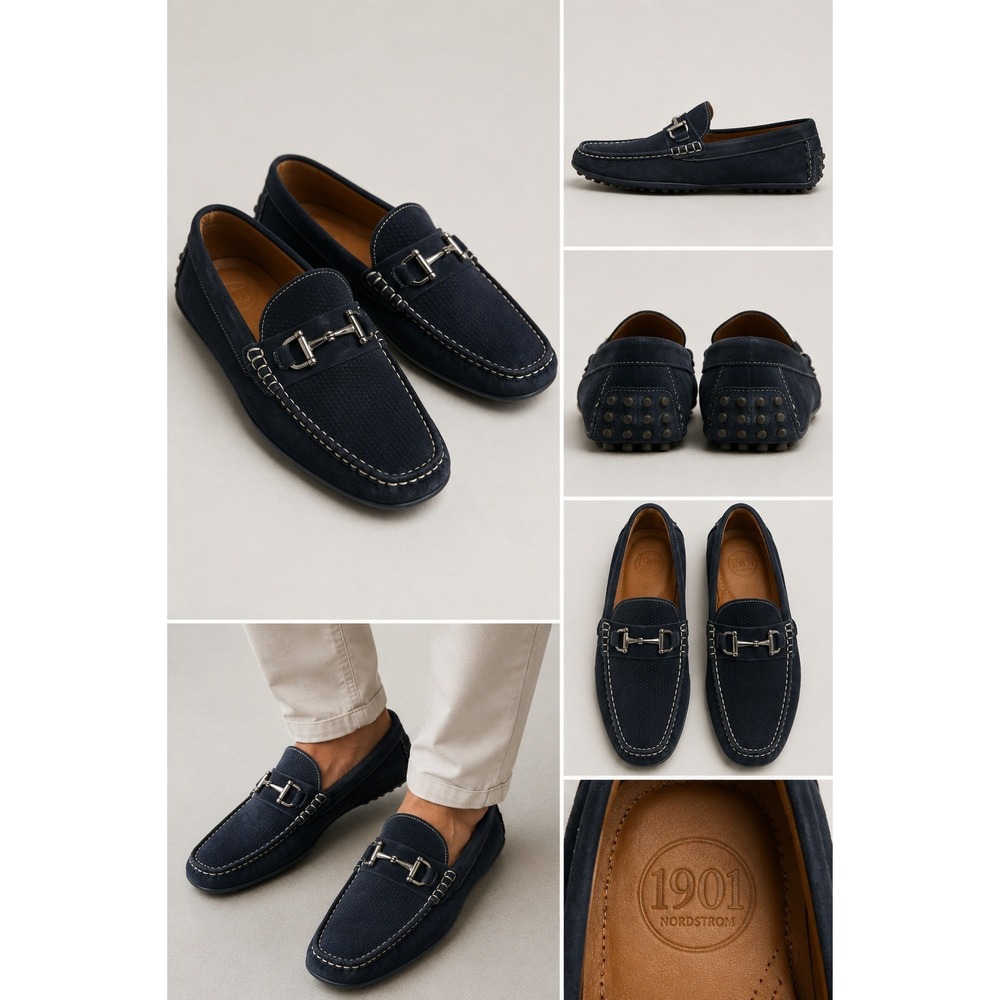 1901 Nordstrom Driving‎ Moccasins Mens 10M Blue Suede Horsebit Loafers Shoes